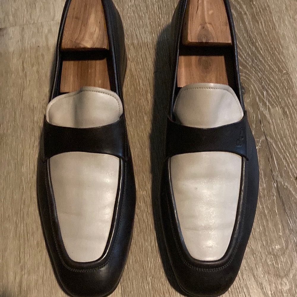 Salvatore Ferragamo Black and White Slip-On Loafers with Sleek Design